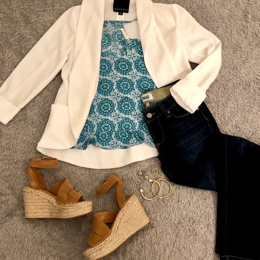 LUSH Turquoise and Light Blue Patterned Print Tank